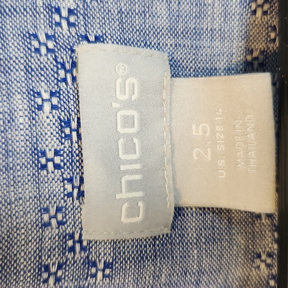 Chico's 100% Linen No Iron Blue Button-Up Blouse Size 14 - Picture 3 of 12